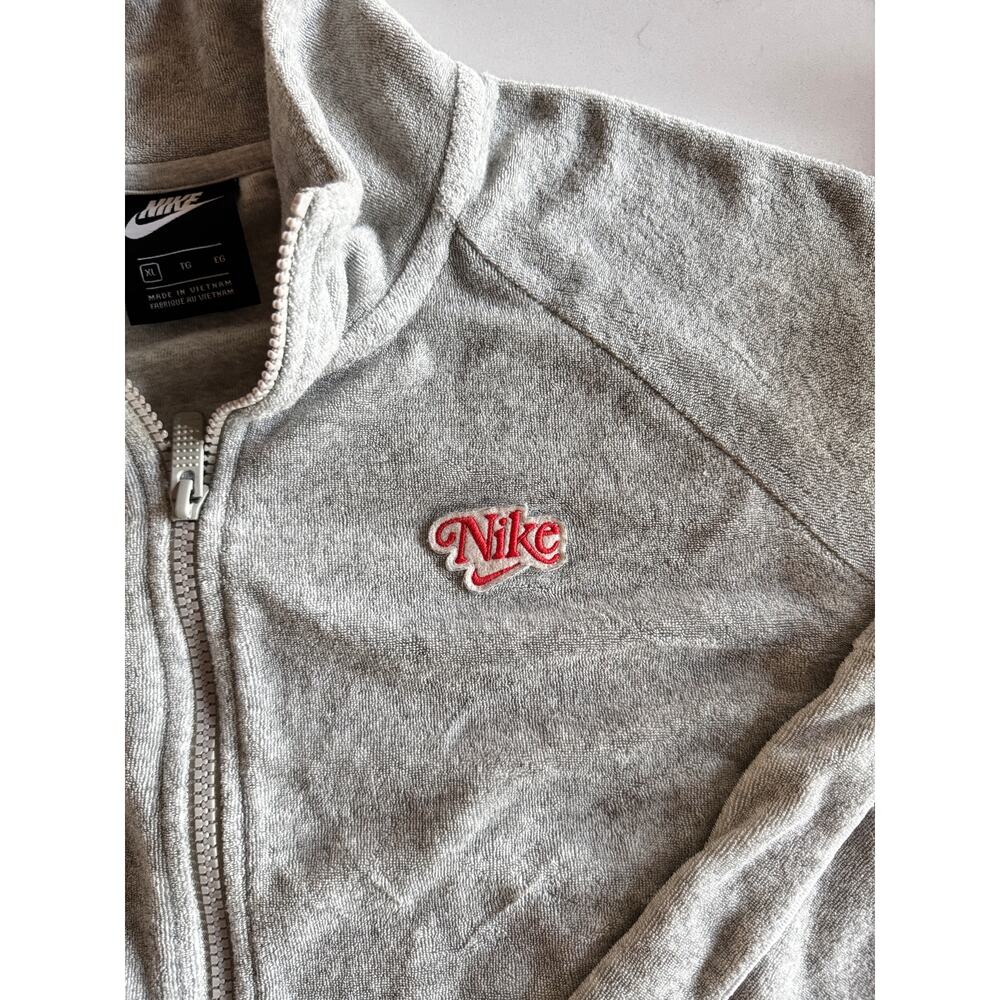Nike Heritage Terry Track Jacket XL Gray Crop Full Zip Script Embroidered